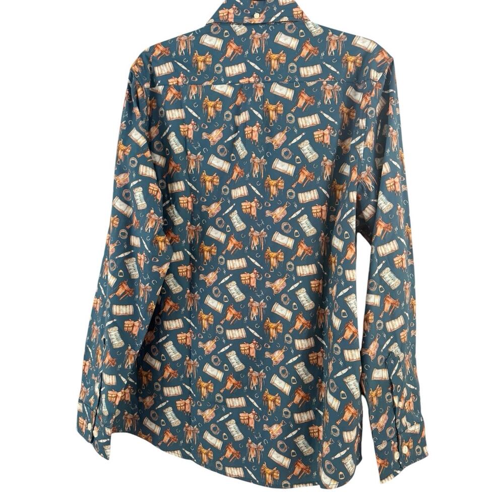 NWT Rocking K Ranchwear Equestrian Saddle Print Long Sleeve Button Shirt Large - Picture 2 of 8